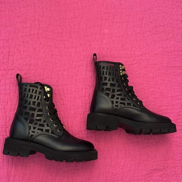 Baldinini Black Cutout Combat Boots, US8,5 - Picture 2 of 12